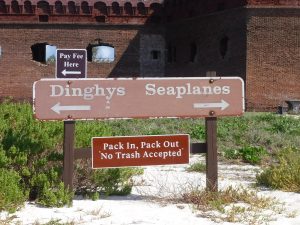 dinghy and seaplane parking sign at the Dry Tortugas Park
