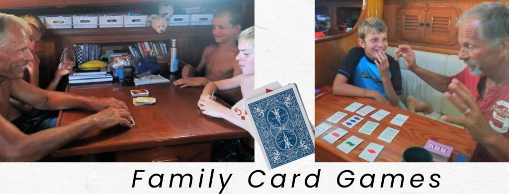 playing card games with grandchildren in cabin of our boat