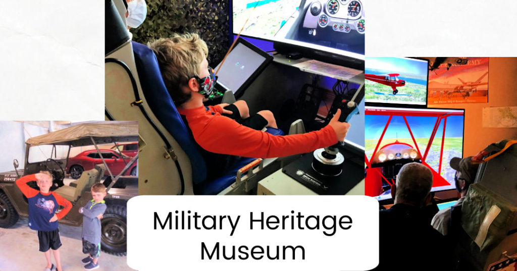 pics from military heritage museum of flight simulator and by a jeep 