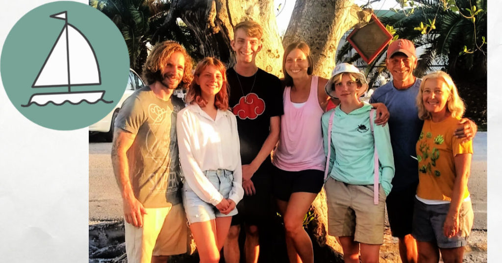 grandparents, parents, 3 teens by tree in Keys after sailing trip