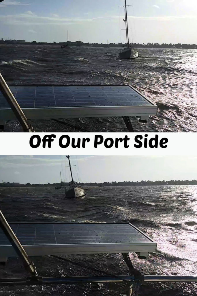 sailboat adrift on our port side during beginning of the winter storm 