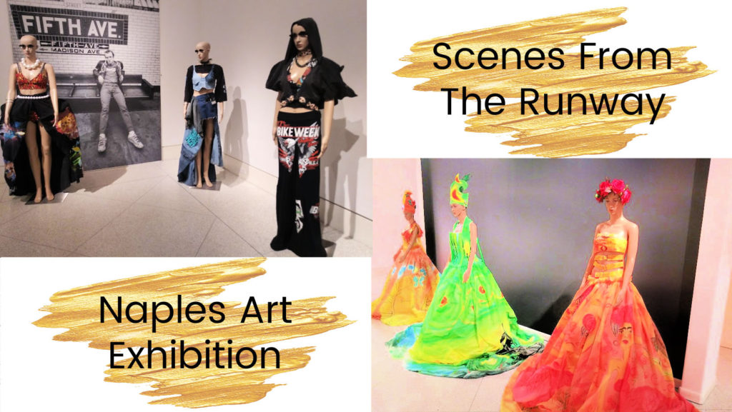 Models dressed in outfits from the runway wearable art exhibition at Naples Art 