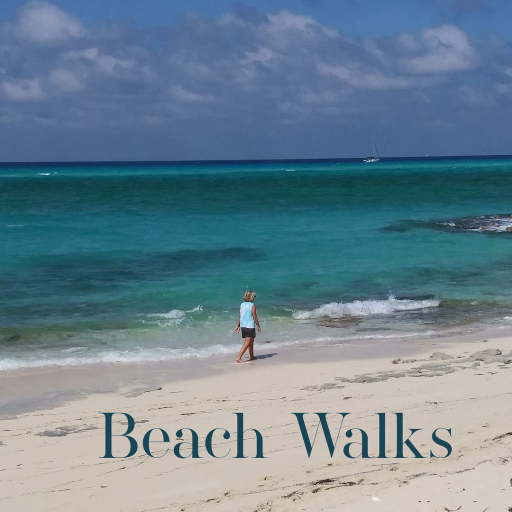 Julie walking the beach at Bimini Sands Marina 