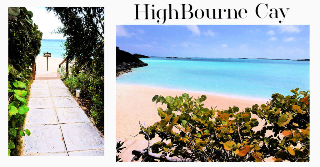 landscape of highbourne cay in the Exumas and path leading to the water