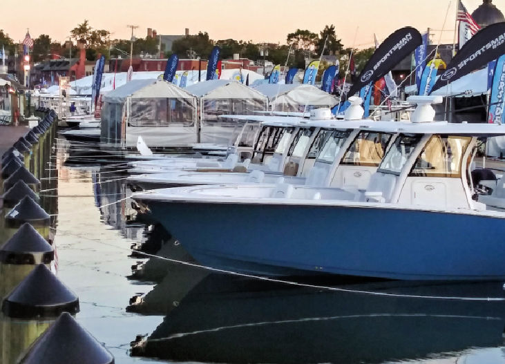 fishing boats at dock in a row at Annapolis boat show