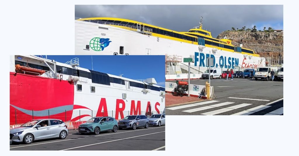 Ferrys at port ready to load cars and passengers, La Gomera and Tenerife