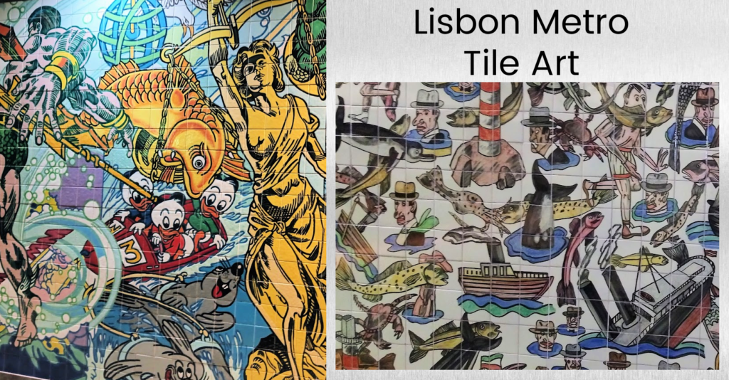 Lisbon metro tile art of Disney characters and a nautical theme 