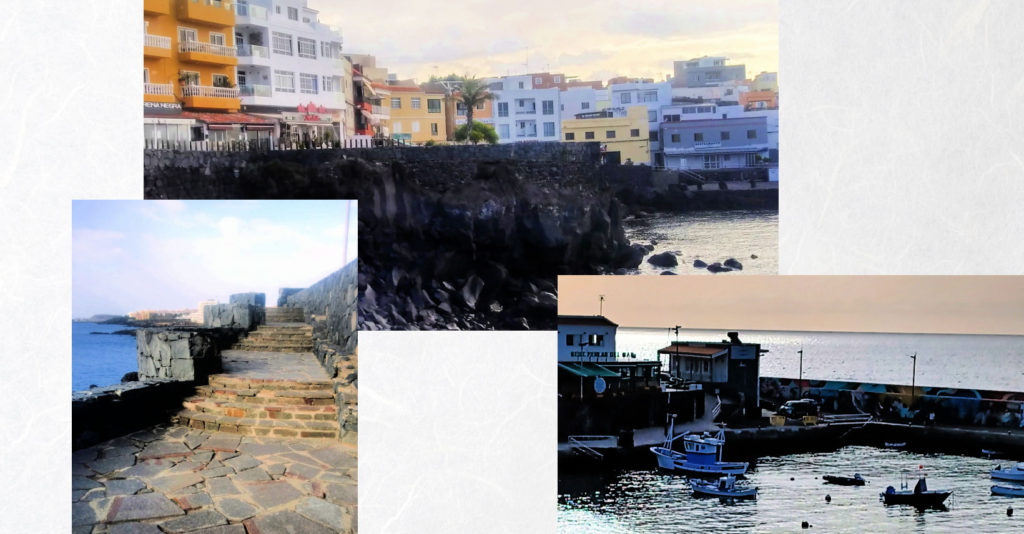 los abrigos in Tenerife fishing harbor, walking path, waterfront 
buildings 