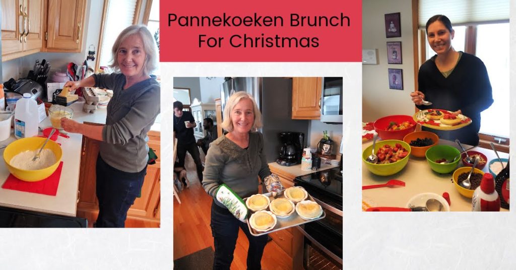 woman making and serving pannekoeken for christmas brunch 