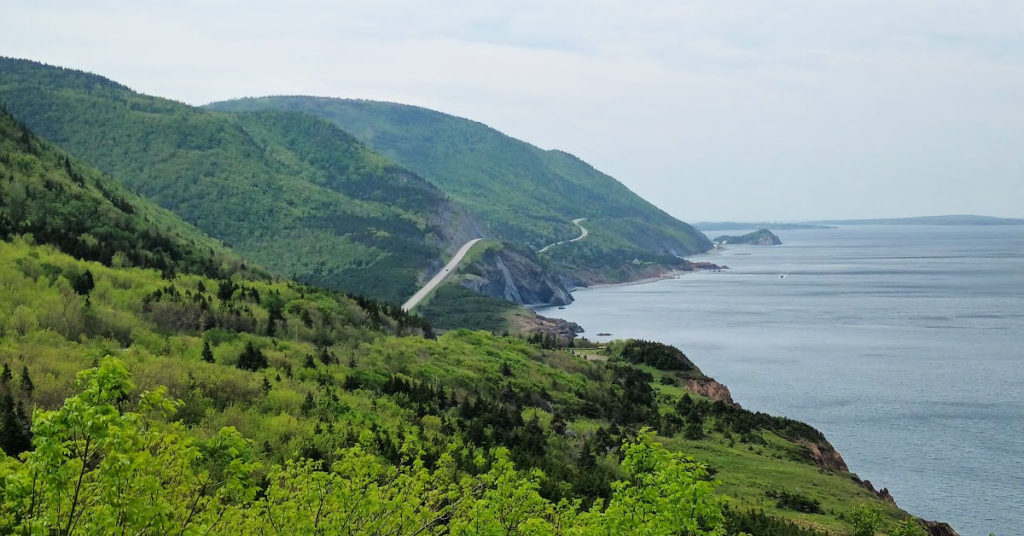 view of cabot trail and Atlantic taken from the Skyline trail lookout 