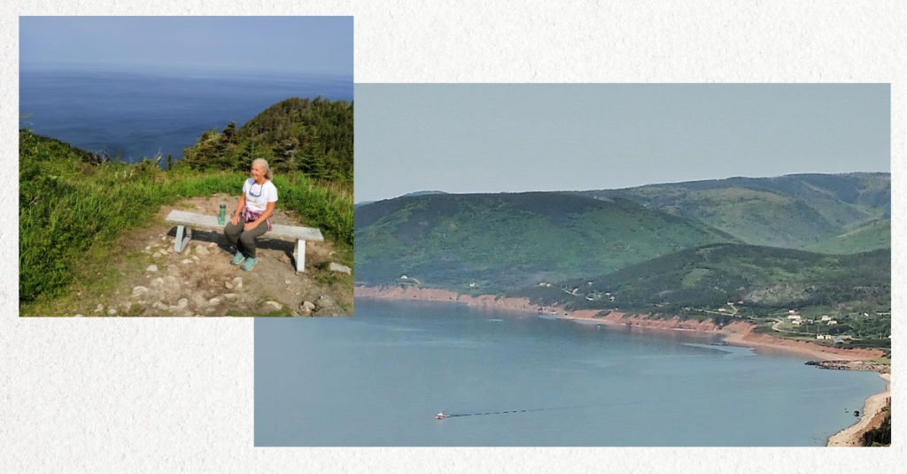 view of hills and water from cape breton cabot trail lookouts in nova scotia 