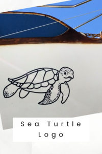 hull of sailboat with a seaturtle graphic 