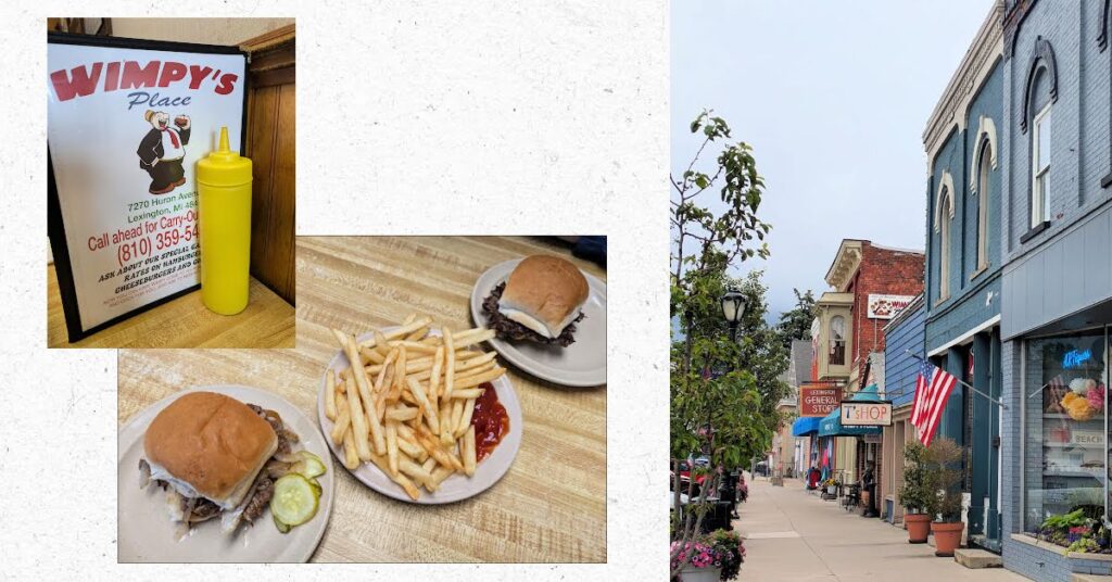 downtown lexington, MI and wimpys restaurant menu and burgers and fries 