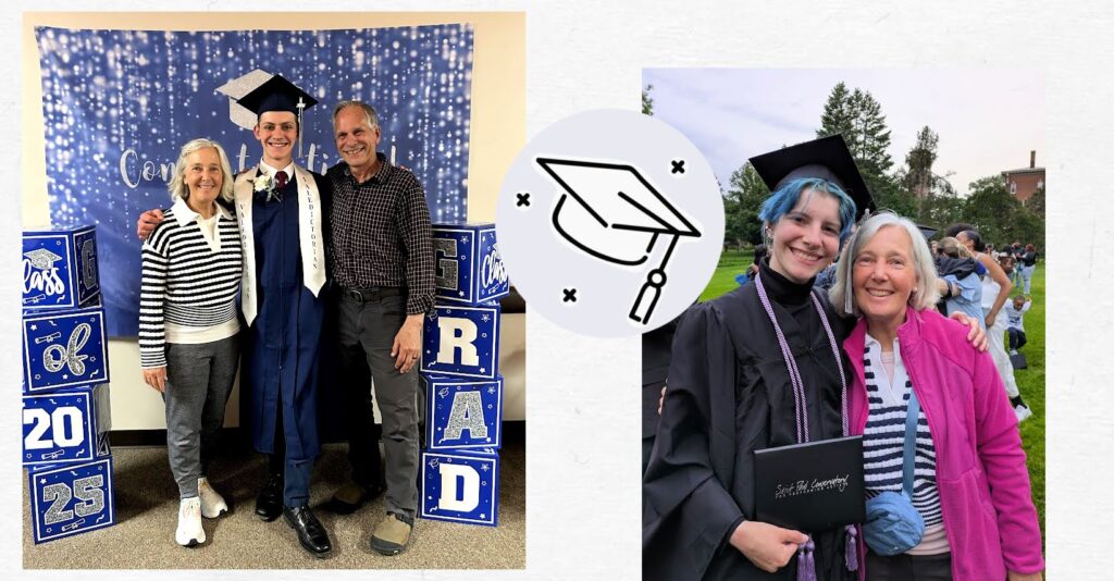 grandparents with grandchildren in their graduation cap and gowns 