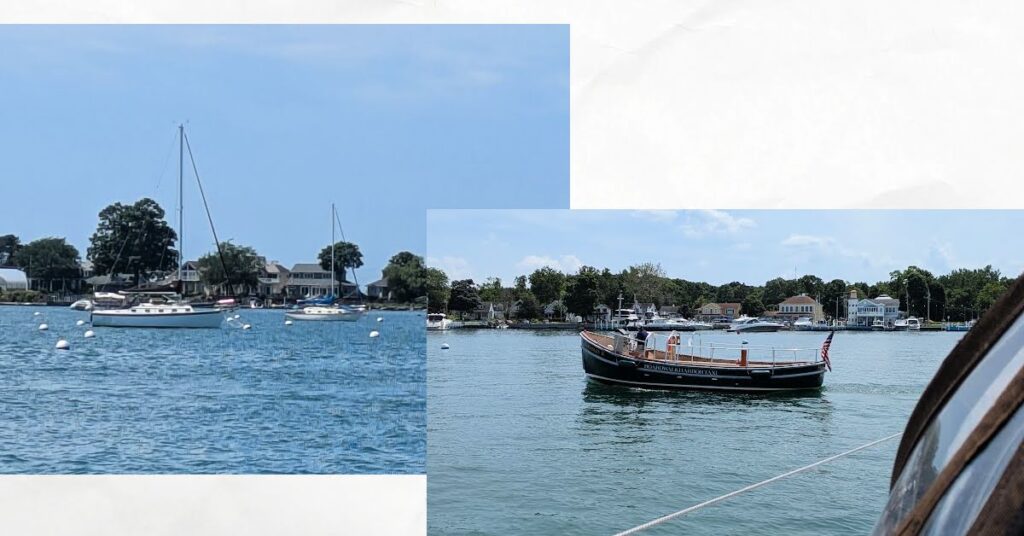 put in bay, ohio mooring field with sailboat on mooring, water taxi 