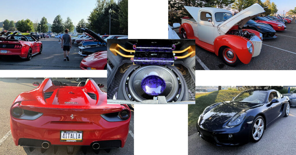 car show with hot rods, muscle cars, and classic old cars