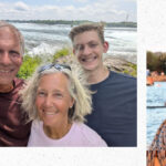 grandparents and teen grandsons with water in background, winch and line on sailboat with sailboats in background